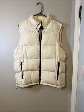Women Cream Puffer Vest with Black Trim